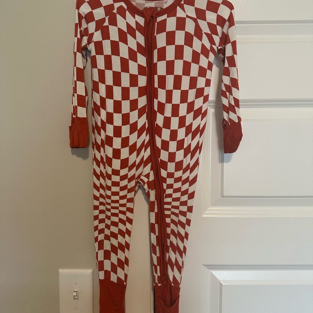 Vibrant Red and White Checkered Footies One Piece